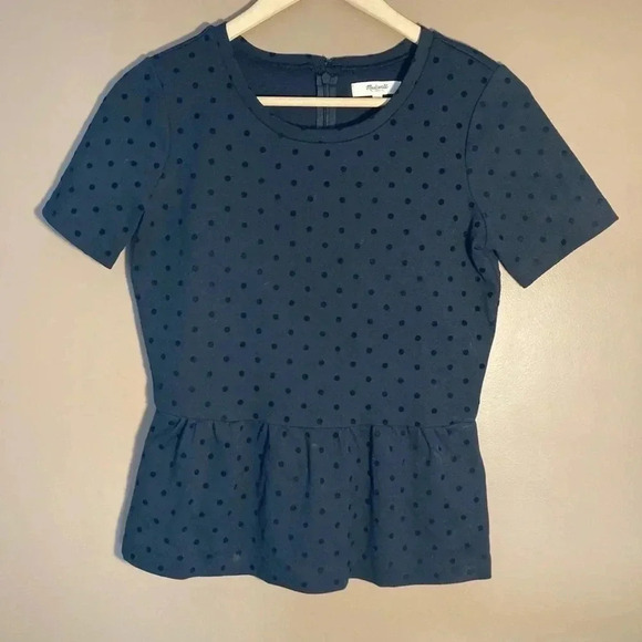 Madewell black  polka dots peplum top - Picture 1 of 5